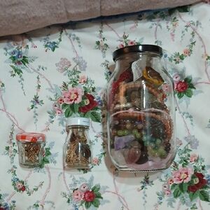 ♡Lot Of 3 Jewelry Jars-Mostly Crystals,Vintage Faux Pearls- Please Do Not Bundle